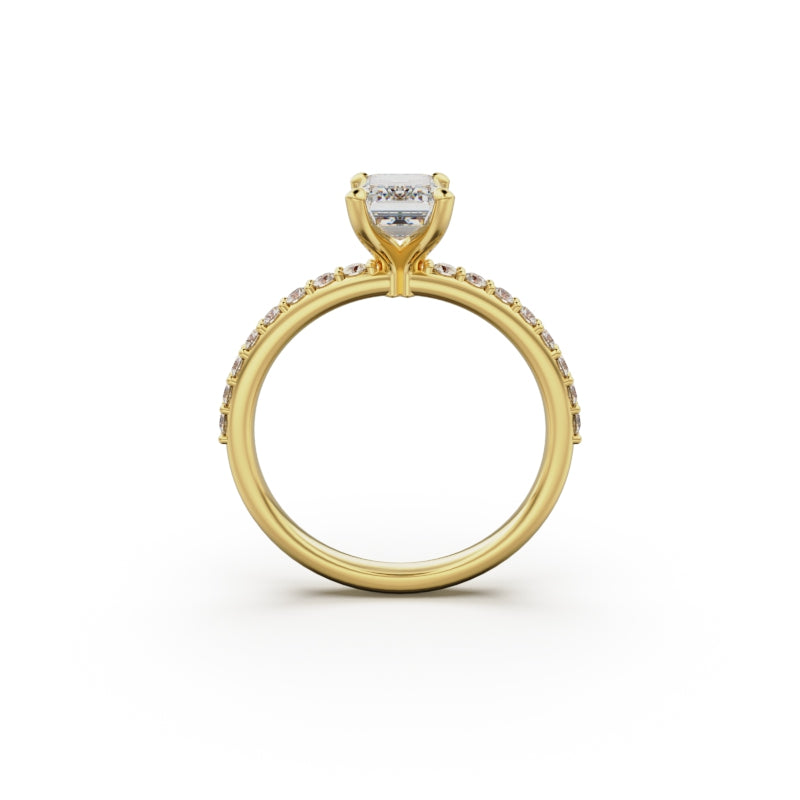 18K Yellow Gold Petite Pavé Diamond Engagement Ring - Circle of Diamond