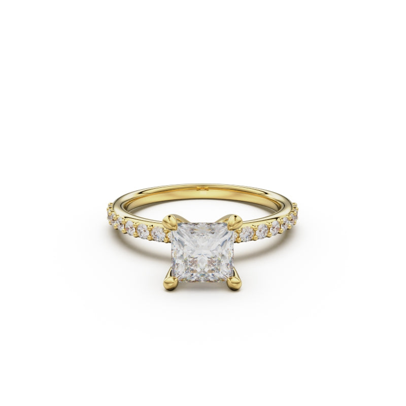 18K Yellow Gold Petite Pavé Diamond Engagement Ring - Circle of Diamond