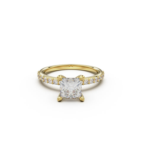 18K Yellow Gold Petite Pavé Diamond Engagement Ring