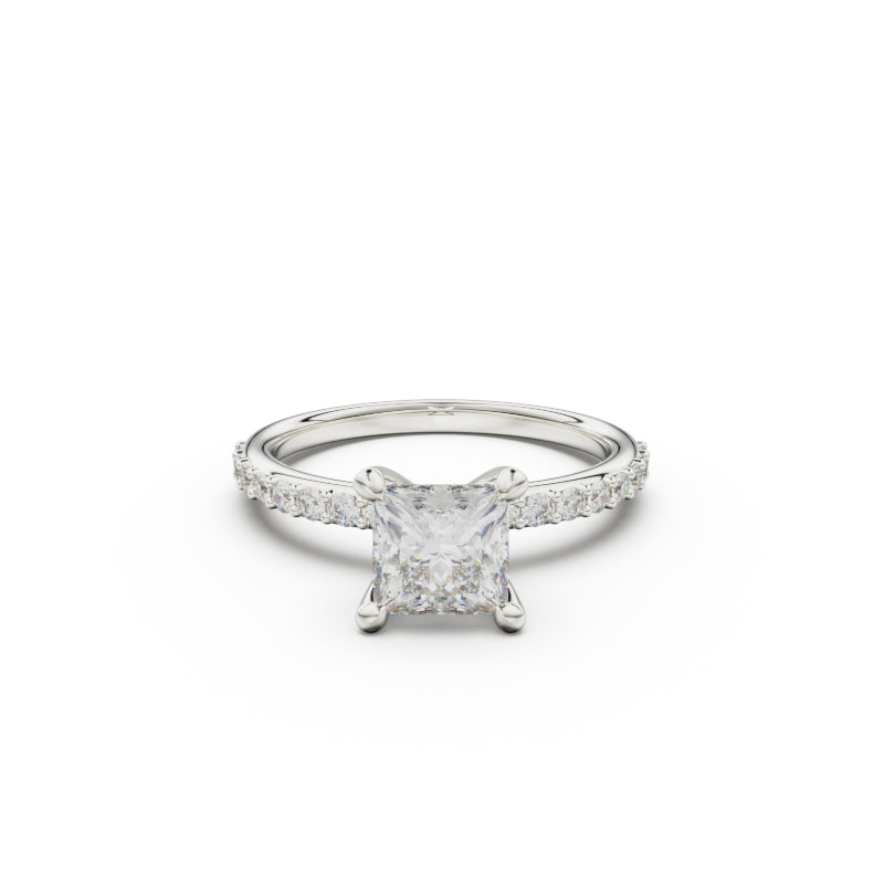 18K White Gold Petite Pavé Diamond Engagement Ring - Circle of Diamond
