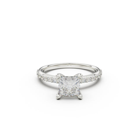 18K White Gold Petite Pavé Diamond Engagement Ring