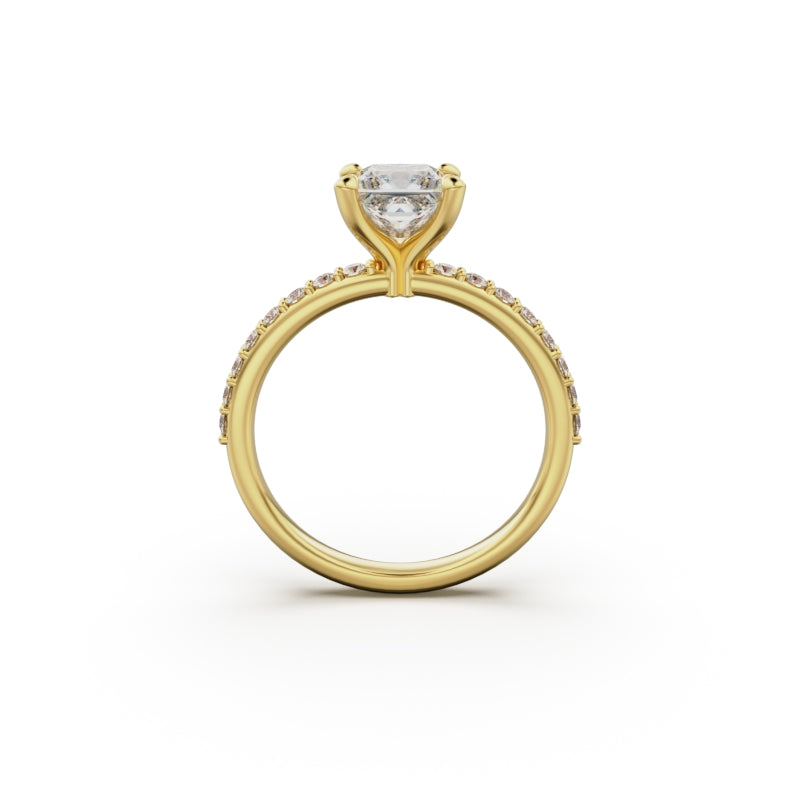 18K Yellow Gold Petite Pavé Diamond Engagement Ring - Circle of Diamond