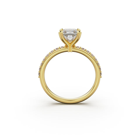 18K Yellow Gold Petite Pavé Diamond Engagement Ring