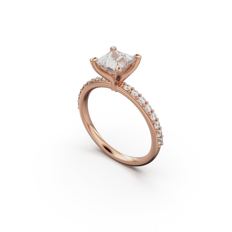 18K Rose Gold Petite Pavé Diamond Engagement Ring - Circle of Diamond