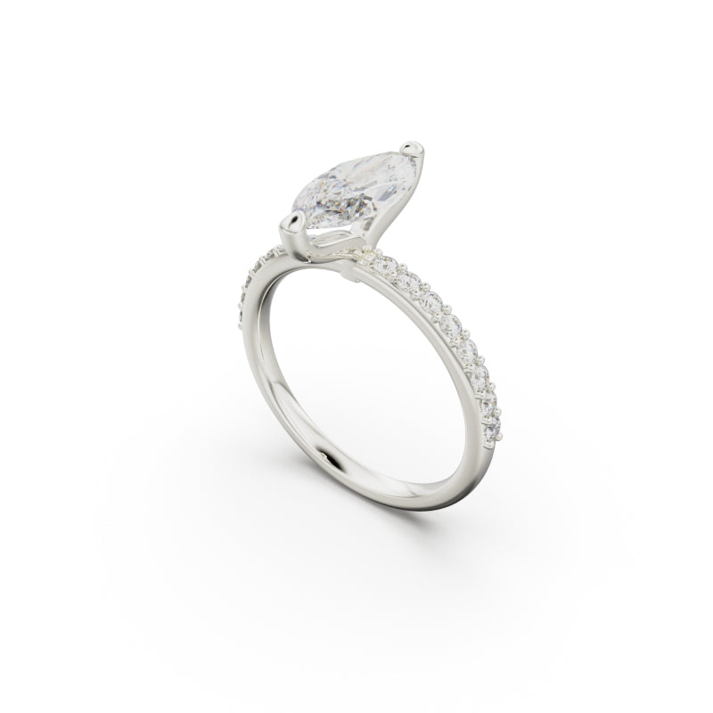 18K White Gold Petite Pavé Diamond Engagement Ring - Circle of Diamond
