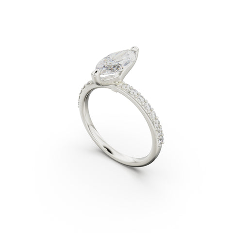 18K White Gold Petite Pavé Diamond Engagement Ring