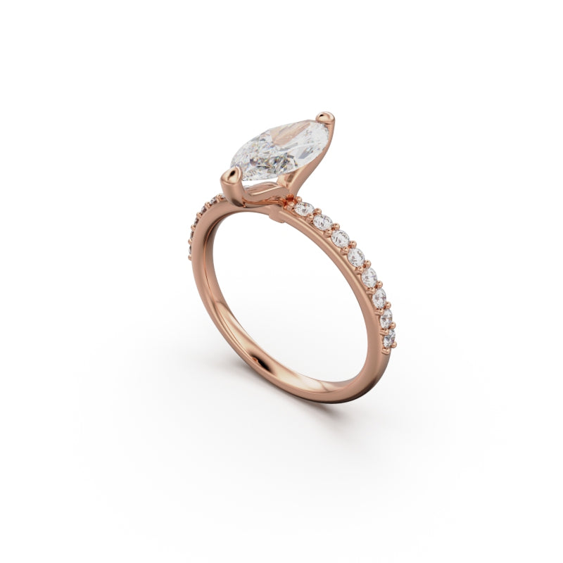 18K Rose Gold Petite Pavé Diamond Engagement Ring - Circle of Diamond