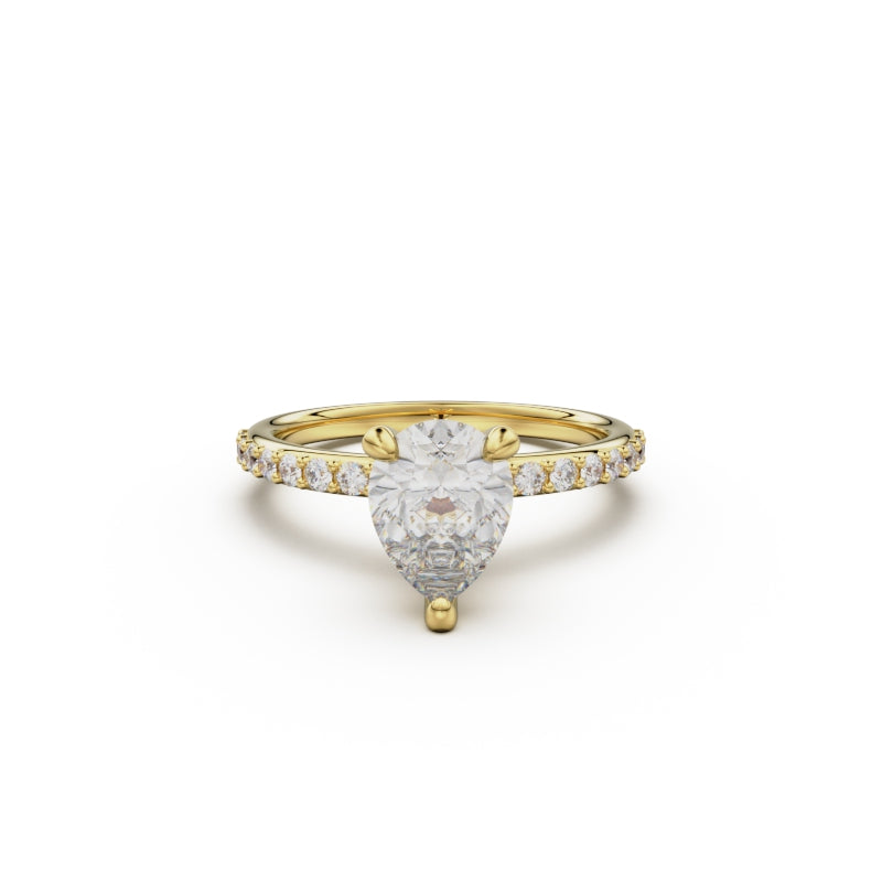 18K Yellow Gold Petite Pavé Diamond Engagement Ring - Circle of Diamond