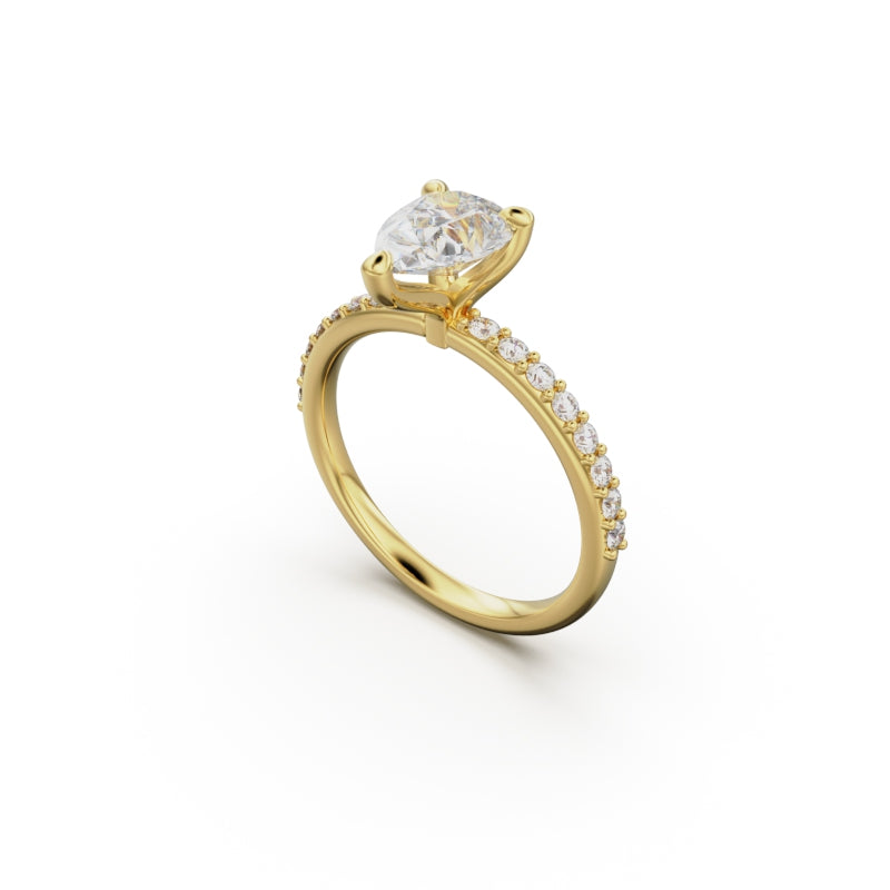 18K Yellow Gold Petite Pavé Diamond Engagement Ring - Circle of Diamond