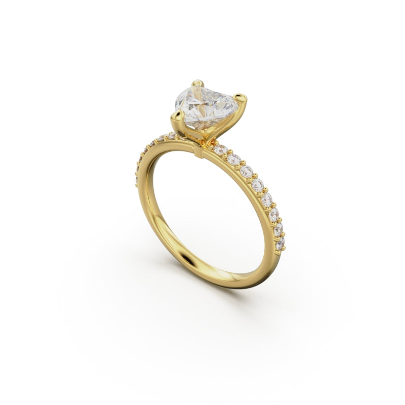 18K Yellow Gold Petite Pavé Diamond Engagement Ring - Circle of Diamond