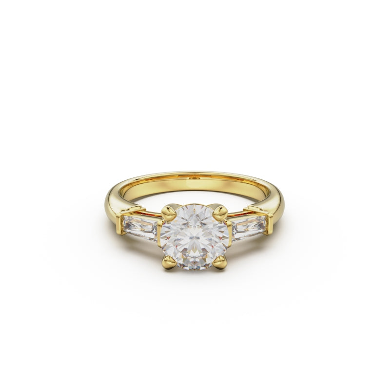 18K Yellow Gold Tapered Baguette Diamond Engagement Ring - Circle of Diamond