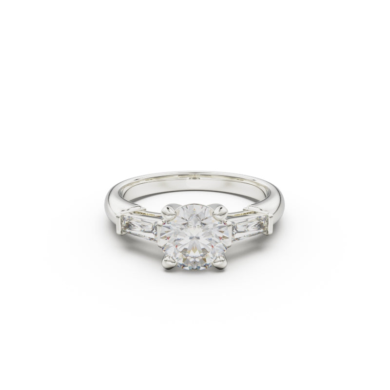 18K White Gold Tapered Baguette Diamond Engagement Ring - Circle of Diamond