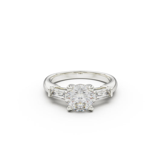 18K White Gold Tapered Baguette Diamond Engagement Ring - Circle of Diamond