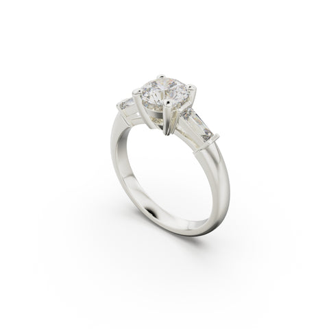 18K White Gold Tapered Baguette Diamond Engagement Ring