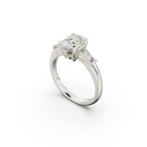 18K White Gold Tapered Baguette Diamond Engagement Ring