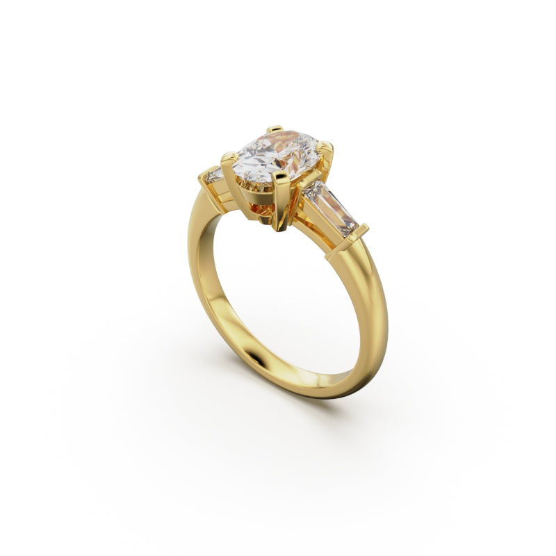 18K Yellow Gold Tapered Baguette Diamond Engagement Ring - Circle of Diamond