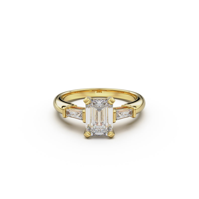 18K Yellow Gold Tapered Baguette Diamond Engagement Ring - Circle of Diamond