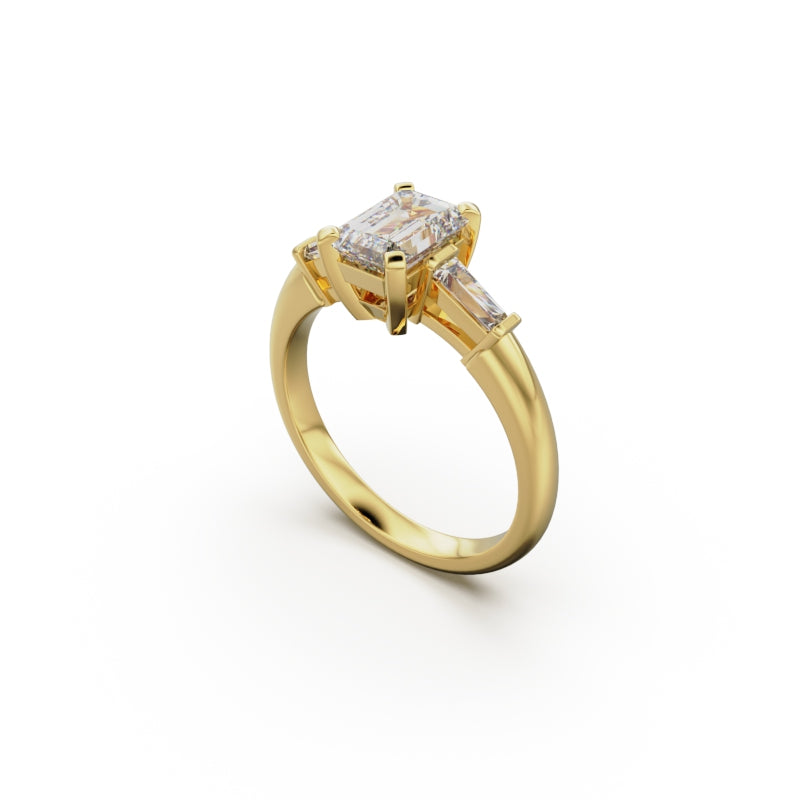 18K Yellow Gold Tapered Baguette Diamond Engagement Ring - Circle of Diamond