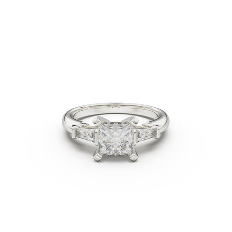 18K White Gold Tapered Baguette Diamond Engagement Ring