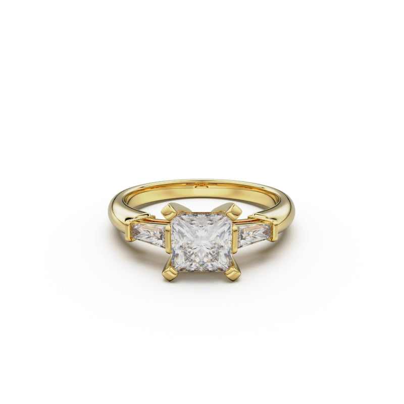 18K Yellow Gold Tapered Baguette Diamond Engagement Ring - Circle of Diamond