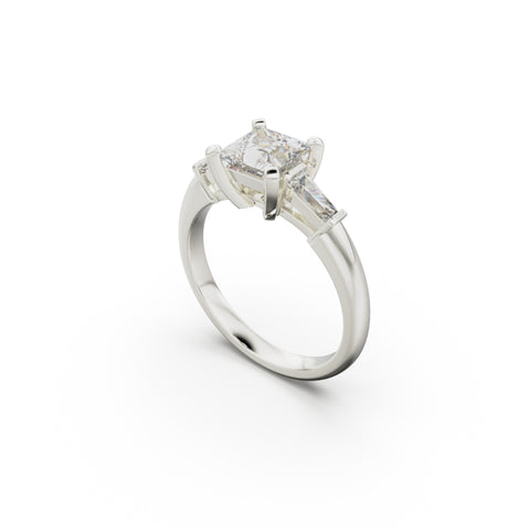 18K White Gold Tapered Baguette Diamond Engagement Ring