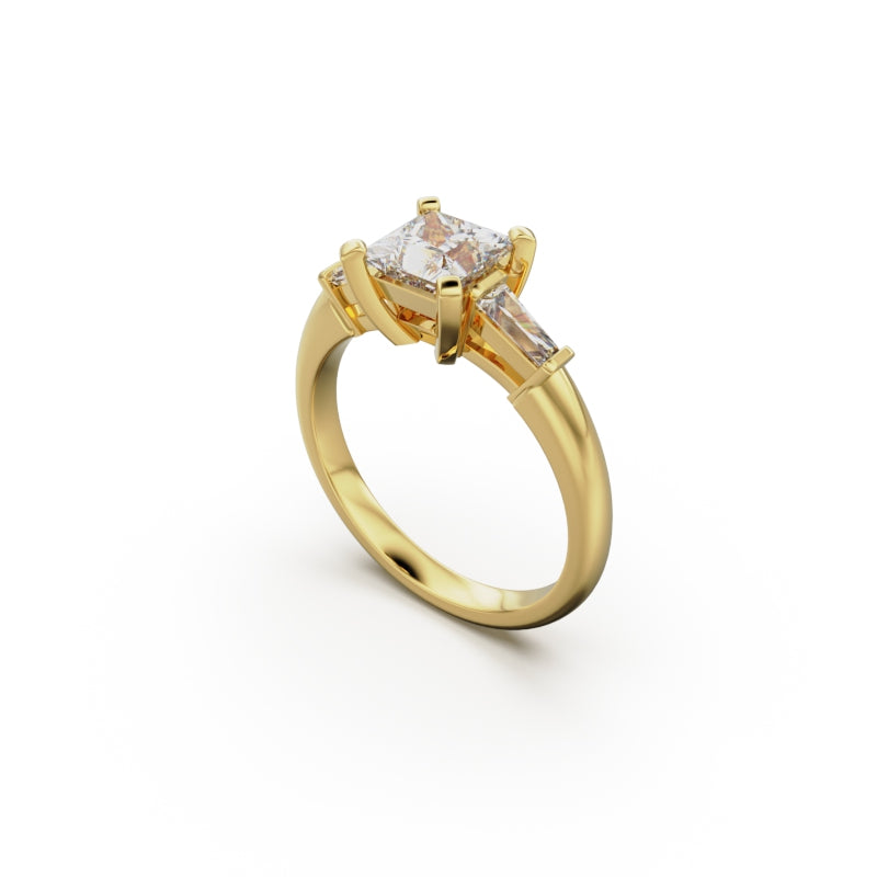 18K Yellow Gold Tapered Baguette Diamond Engagement Ring - Circle of Diamond