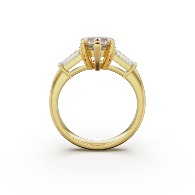 18K Yellow Gold Tapered Baguette Diamond Engagement Ring - Circle of Diamond