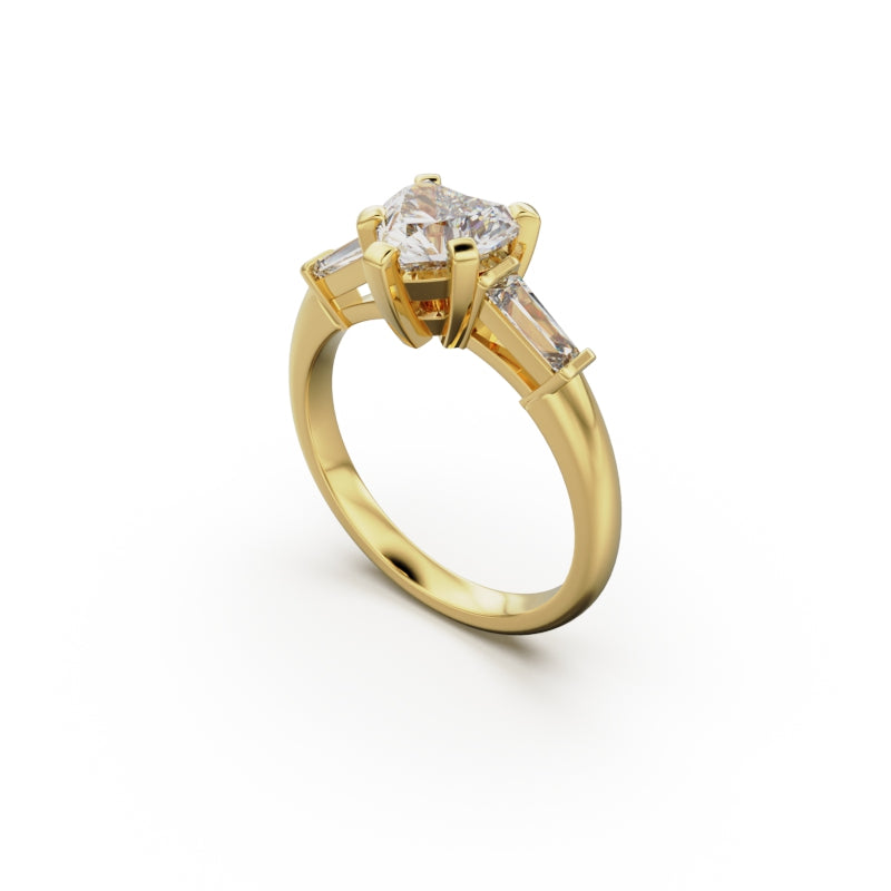 18K Yellow Gold Tapered Baguette Diamond Engagement Ring - Circle of Diamond