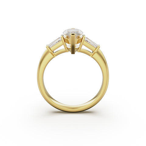 18K Yellow Gold Tapered Baguette Diamond Engagement Ring