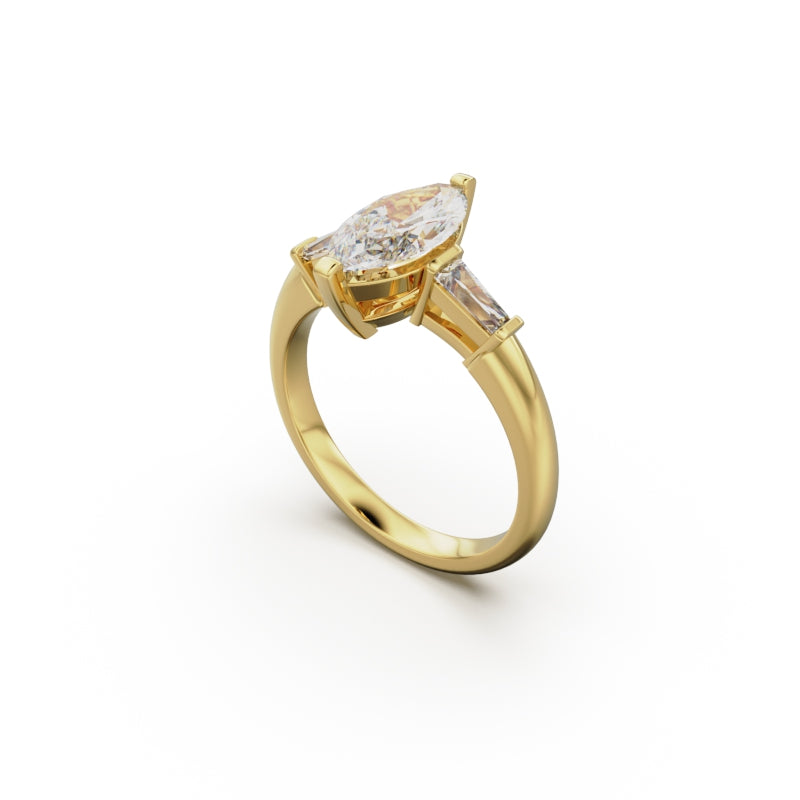 18K Yellow Gold Tapered Baguette Diamond Engagement Ring - Circle of Diamond