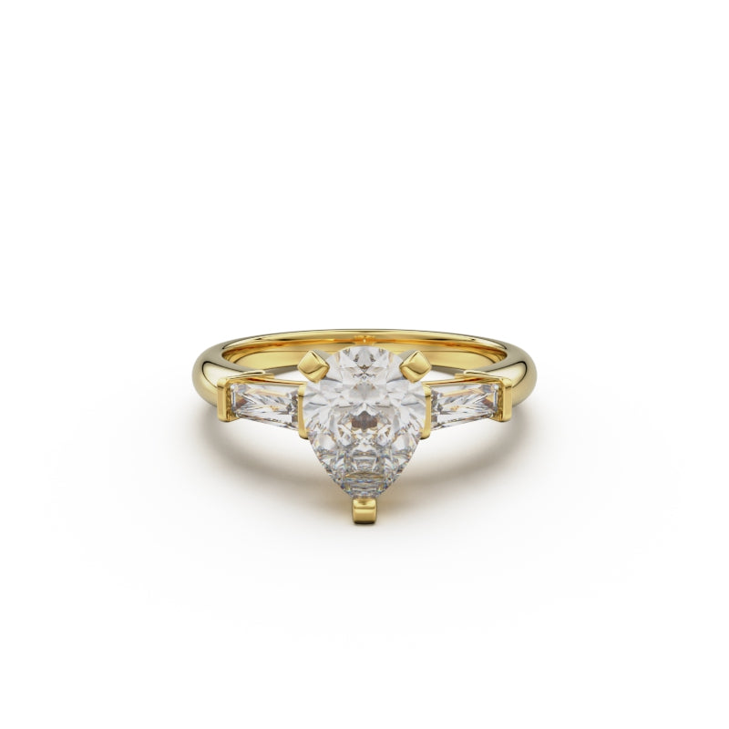 18K Yellow Gold Tapered Baguette Diamond Engagement Ring - Circle of Diamond