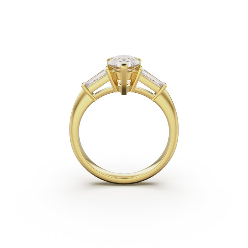 18K Yellow Gold Tapered Baguette Diamond Engagement Ring - Circle of Diamond
