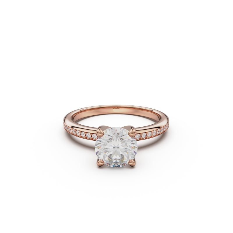 18K Rose Gold Classic Pavé Diamond Engagement Ring - Circle of Diamond