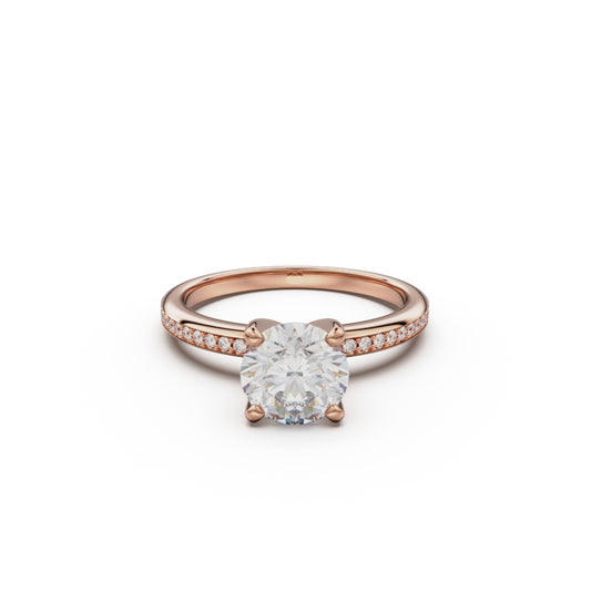 18K Rose Gold Classic Pavé Diamond Engagement Ring - Circle of Diamond