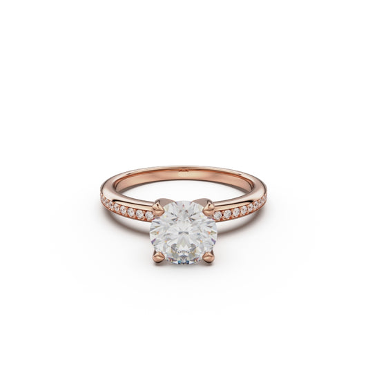 18K Rose Gold Classic Pavé Diamond Engagement Ring