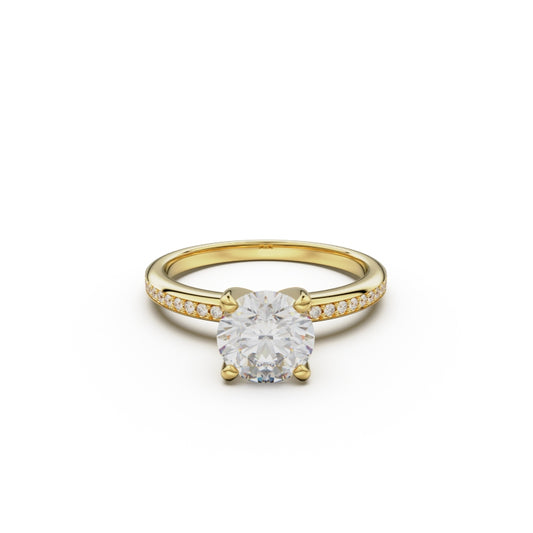 18K Yellow Gold Classic Pavé Diamond Engagement Ring