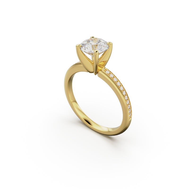 18K Yellow Gold Classic Pavé Diamond Engagement Ring - Circle of Diamond