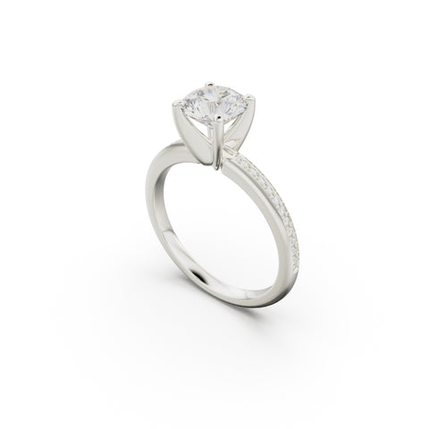 18K White Gold Classic Pavé Diamond Engagement Ring