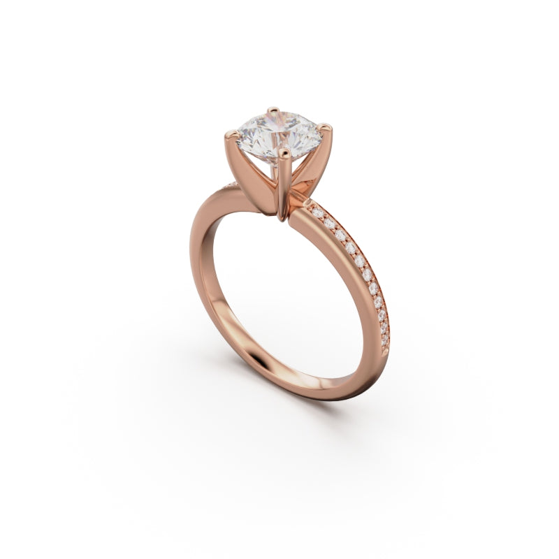 18K Rose Gold Classic Pavé Diamond Engagement Ring - Circle of Diamond
