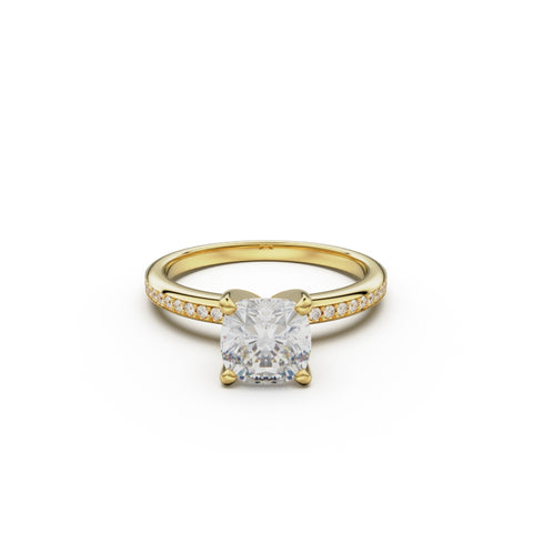 18K Yellow Gold Classic Pavé Diamond Engagement Ring