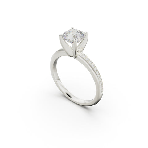 18K White Gold Classic Pavé Diamond Engagement Ring