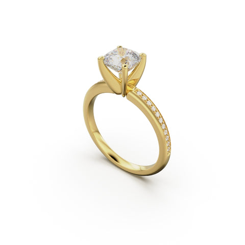 18K Yellow Gold Classic Pavé Diamond Engagement Ring