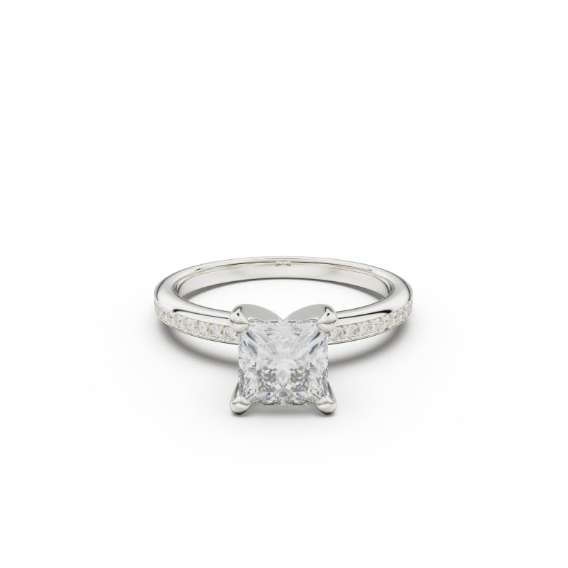 18K White Gold Classic Pavé Diamond Engagement Ring - Circle of Diamond