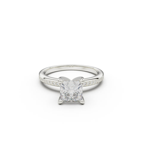 18K White Gold Classic Pavé Diamond Engagement Ring