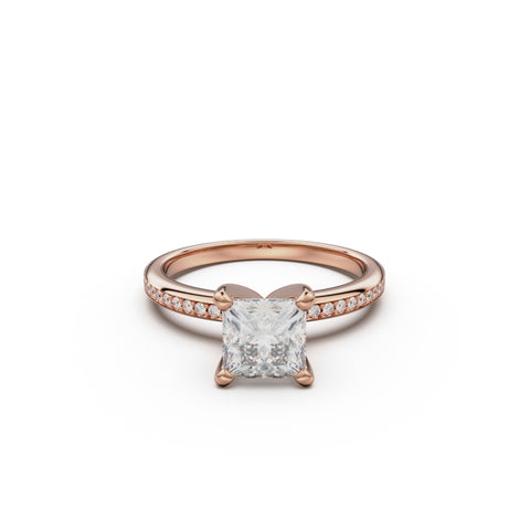 18K Rose Gold Classic Pavé Diamond Engagement Ring