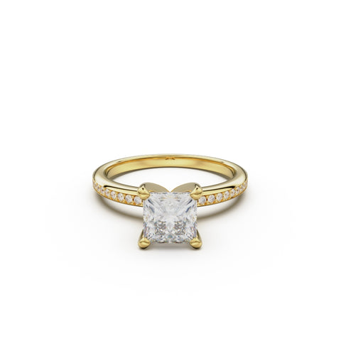 18K Yellow Gold Classic Pavé Diamond Engagement Ring