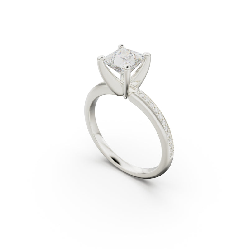 18K White Gold Classic Pavé Diamond Engagement Ring - Circle of Diamond