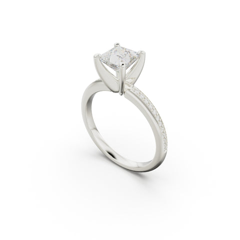 18K White Gold Classic Pavé Diamond Engagement Ring