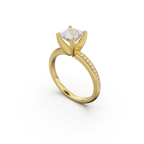 18K Yellow Gold Classic Pavé Diamond Engagement Ring