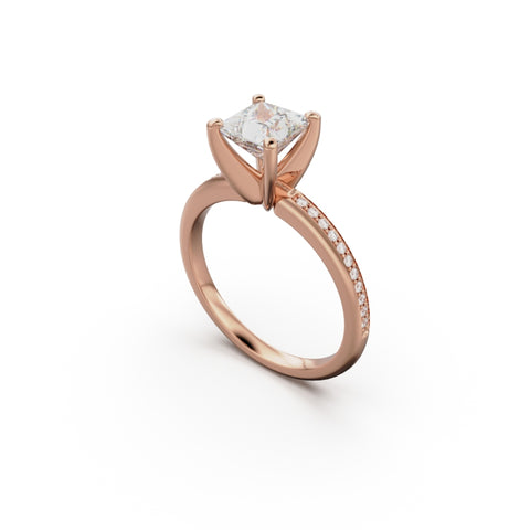 18K Rose Gold Classic Pavé Diamond Engagement Ring